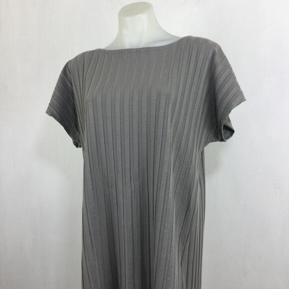 Eileen Fisher Bateau Neck Wide Rib Stretch Tunic Knit Shirt Top Zinc Gray Large - Picture 2 of 8